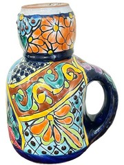 Mexican Talavera Art Pottery Hand Painted Tumble Up Pitcher & Cup Set ~Lead Free