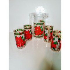 Christmas BREAK RESISTANT ACRYLIC PRECISION CRAFT PITCHER set NO LID VINTAGE
