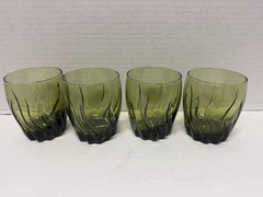4 Vintage Anchor Hocking Green Swirl Central Park Drinking Glasses