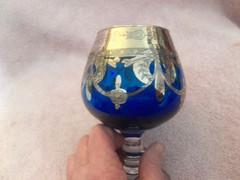 Vintage Arte Italica S L Line Italy Blue Brandy Snifter Glass 24K Gold Highlight