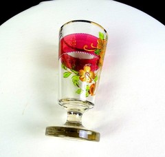 Novy Bor Glassworks Bohemian Art Nouveau Enamel Floral 5 5/8″ Wine Glass 1920s