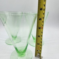 3 Vintage Vaseline Uranium Green Depression Glass Parfait Tall Tumbler Glass MCM