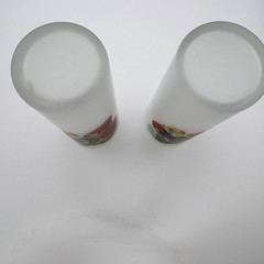 Vintage MCM Frosted Highball Tumbler Glass 7″ Strawberries Barware Set of 2