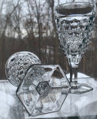 Set of (2) Fostoria American #2056 Water Goblets 10 oz, Hexagon foot 7 7/8″