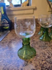 Set Of 6 Vintage Cut Crystal Roemer Wine Glasses W/ Green Ribbed Basket Base…