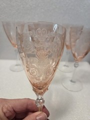 Vintage Fostoria Versailles Set Of 6 Pink (Rose) Etched Water Goblet 8 1/4″H
