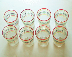 Eight Fine Vintage 1930’s Handmade Striped Diamond Panel Coctail Glasses 4.5″