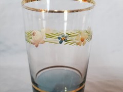 Antique Ombre Blue to Clear Tumbler, Gold Rim and Flower Design