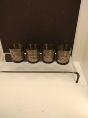 4 Vtg Pasabahce Turkey Low Ball Smoke color whiskey glasses Dbl droplet marked