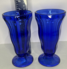 Anchor Hocking Cobalt Blue Glass Ftd. Milkshake Ice Cream Soda Glasses Set 2 NEW