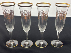 Set 4 Italian Gold Gilded Winged Griffins Decor Champagne Wine Glasses 3.5 oz
