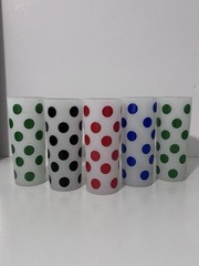 5 Lots of Dots Frosted Glass Tumblers Tom Collins Zombies Green Blue Black Red