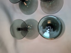 MCM Smokey Chrome Green Ribbed Champagne Glasses Libbey? Set of 7