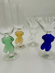 Rare Vintage Schott Zwiesel Inferno Nude Female Figure Colorful Champagne Glass