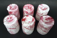 SET 6 Antique NORTHWOOD Glass «LEAF MOLD» Cased Cranberry Mica Tumblers EAPG