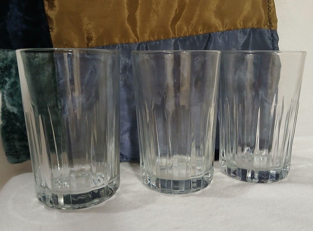 Vintage Crisa Glass 10oz Tumblers Set of 3 Libbey Clear Ribbed Glasses Barware