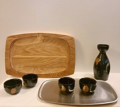 VTG Retro Mid Century MOD Barware Wine Sake Set Carafe Decanter w/Serving Tray