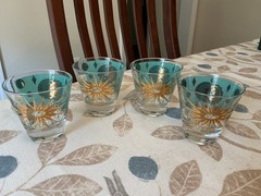Celestial Starburst Sun Moon Turquoise/Gold MCM Fred Press Shot Glasses Lot of 4