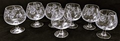 Vintage 1960’s Gray Cut Rose Etched Clear Crystal Brandy Glasses – Set of 7