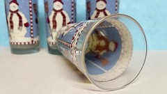Vtg Anchor Hocking Debbie Mumm Snowman Set of 4 Tall Tumblers Blue White 1998