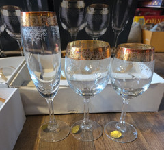 3 Box of 4 Each Cellini Crystal Stemware Glasses 24 KT Gold Trim Italy Vtg