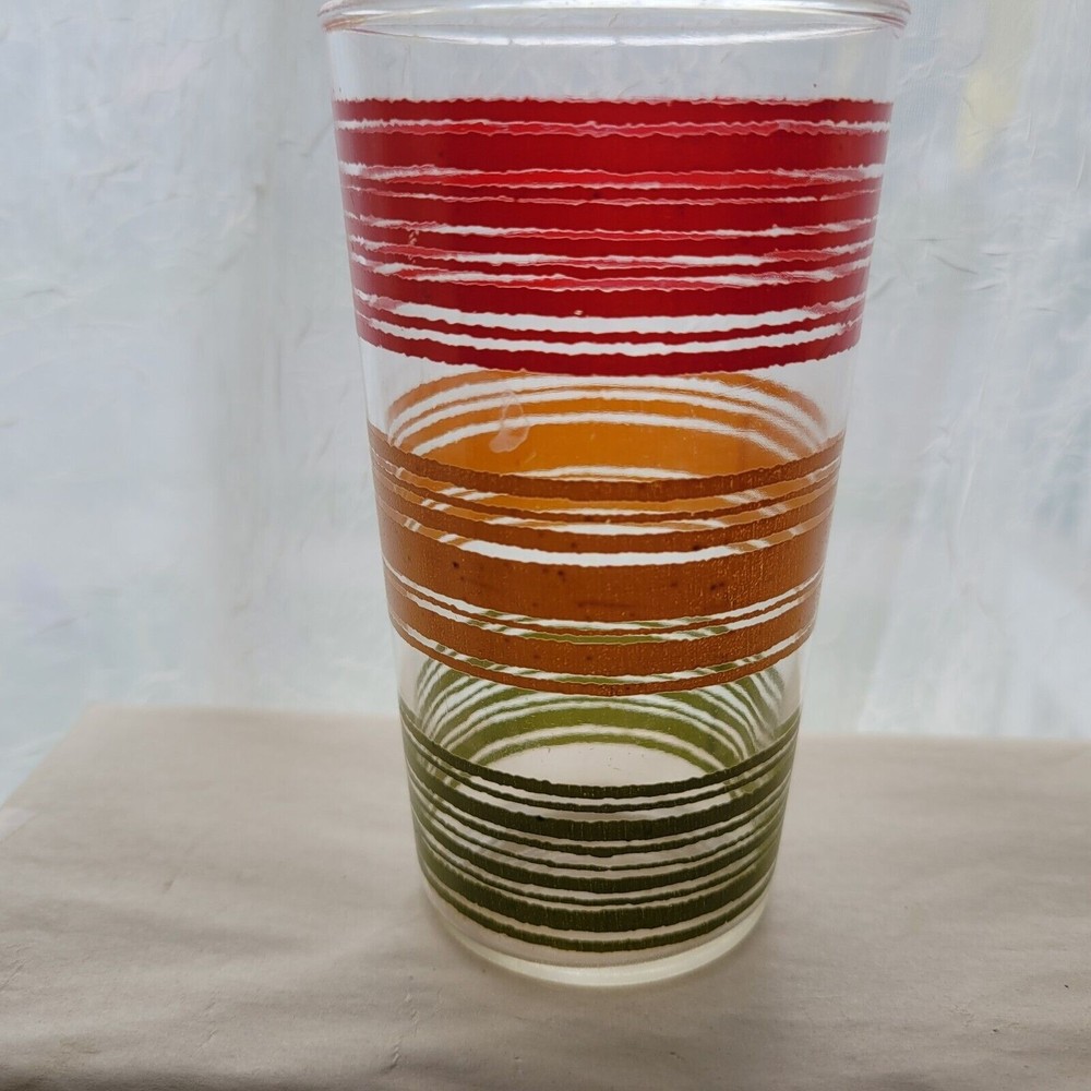 VTG Juice Glass Striped Fiesta Rainbow Tumbler MCM
