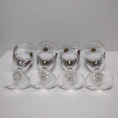 4 Vintage 1952 Libbey Gold Rim Treasure Island Stemmed Tall Cordial Glasses 5″