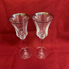 Set Of 2 Mikasa Jamestown Crystal Clear Platinum Trim Tall Champagne FLUTES