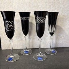 4 GA Gioielli Da Tavola Cut To Crystal black Champagne Flutes Le Stelle Italy