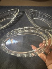 Vintage Heavy Banana Split Boats Clear Glass Oval Shape Dishes Set of 3 Mexico