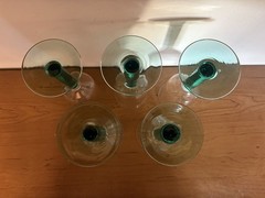 Hand Blown Clear Wine Goblets Teal Green Blue Stem Art Glass Set of 3***not 5***