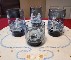 4 LIBBEY *MARY GREGORY* 1 3-3/8″ BLUE ROCKS Glass + 3 4-3/4″ 11 oz TUMBLER 1974+