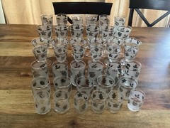 MCM Libbey Frosted Silver Leaf Glasses…1950s, 7 Separate Sizes Of 6 Glasses Each