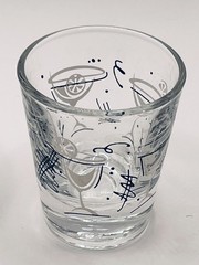 Set of 2 Vintage MCM Retro Martini Drinks Pattern Shot Glasses Barware Libbey