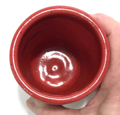 Art Pottery Cup Red and Beige Textured Exterior Glossy Interior Makers Mark