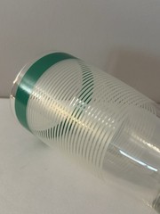 Vintage Anchor Hocking XL White Frosted Pinstripe Glass With Green Band 30 oz