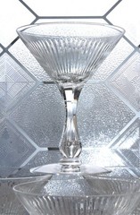 10 Vintage Art Deco Seneca Champagne Glasses Cut Rays w/ Faceted Bubble Stem