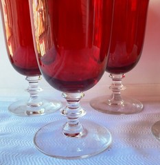 Superb Set of Five Vintage Ruby Red Footed Goblets