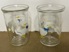 Bama Jelly Jars 2 Glasses Barnyard Animals Geese Goose 10oz Juice Glass Vintage