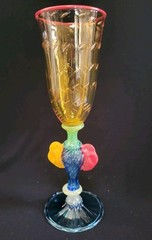 Robert Dane Citrine Tutti Frutti Hand Blown Studio Art Glass Wine Goblet SIGNED