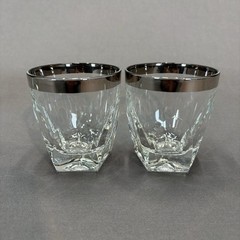 Hazel Atlas Gothic Platinum Band Glasses 3″ Set of 4 Juice Whiskey Lowball 6 oz