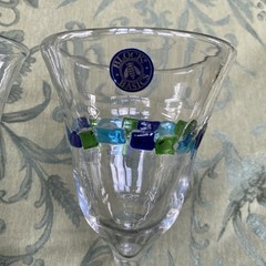 Block Basics Harlequin II Blue Green Squares Water Goblets, New set of 2