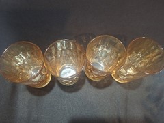 Vtg Jeannette Glass Hex Optic Iridescent Marigold Tumblers Carnival Glass SetOf4