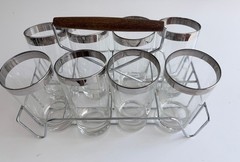 Vintage Libbey Silver Rim Highball Glass Set with Caddy