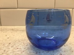 Sailboat Cobalt Roly Poly By Hazel Atlas~2 3/4” Tall~2 1/2” Across At Top