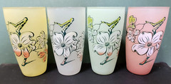 4 Vintage Anchor Hocking Frosted Dogwood Tree Flower Drinking Glass 5.5″ 14oz