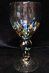 MURANO MILLEFIORI ART GLASS 4 WATER GOBLETS 7 5/8″ MULTICOLORED SPLASHES