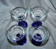 Set of 4 Hock Cobalt Blue Stemmed Wine Glasses 7 1/8” Tall EXCELLENT