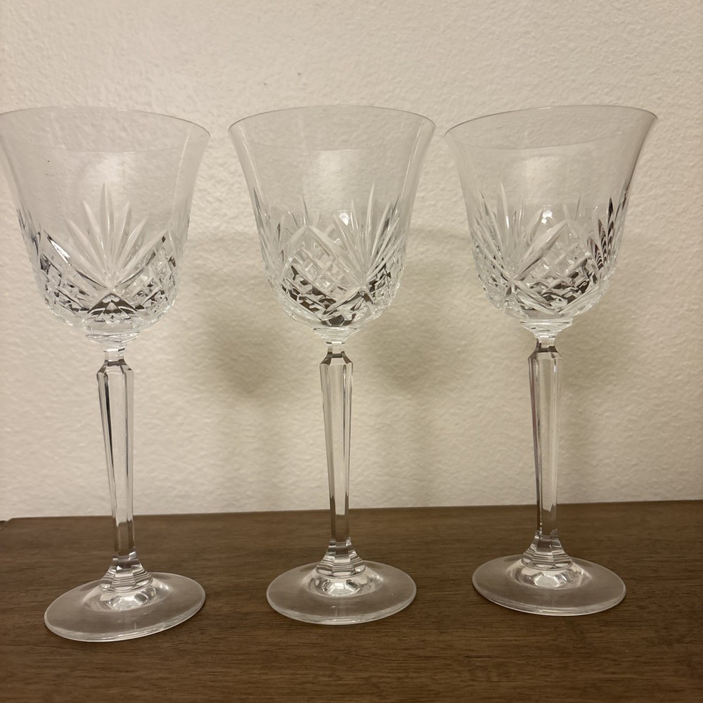 Set Of 3 – Mikasa Crystal Larchmont Water Goblet Wine Glasses 8 3/8″ Tall EUC