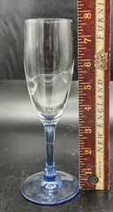 Vtg Cristal D’Arques-Durand Clear W/ Blue Azure Stem Champagne Flutes (4)